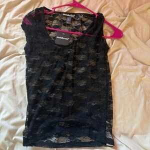 Charlotte Russe Black Sheer Lace Cap Sleeve Top